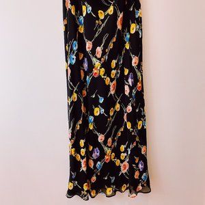 Vintage long black floral flowy skirt